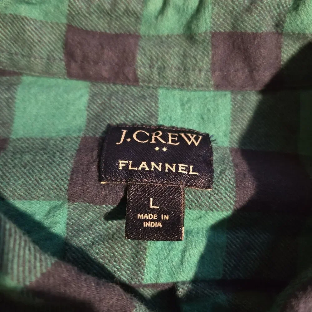 J.Crew Flannel Shirt Mens Large Green Plaid Long Sleeve Button Up Casual Pocket